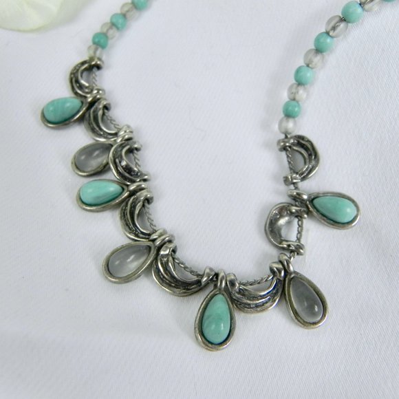 Turquoise & Opal Silver Beaded Necklace - Picture 6 of 9